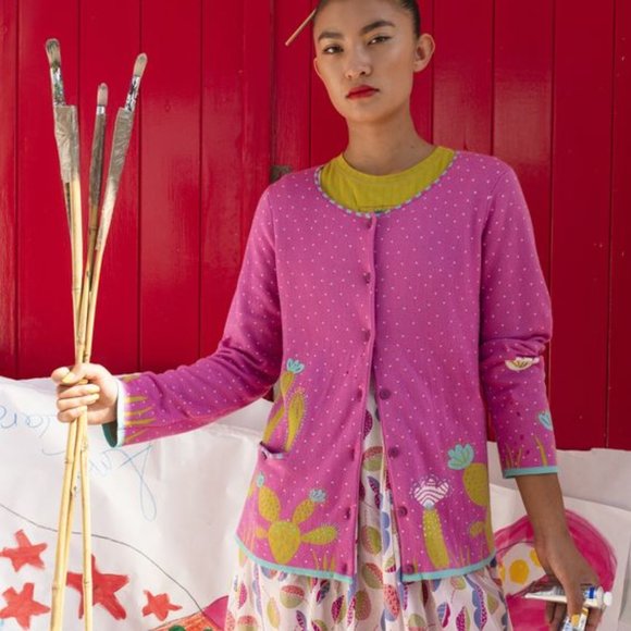 Gudrun Sjoden Sweaters - Gudrun Sjoden Cactus Pink Polka Dot NWOT Cardigan